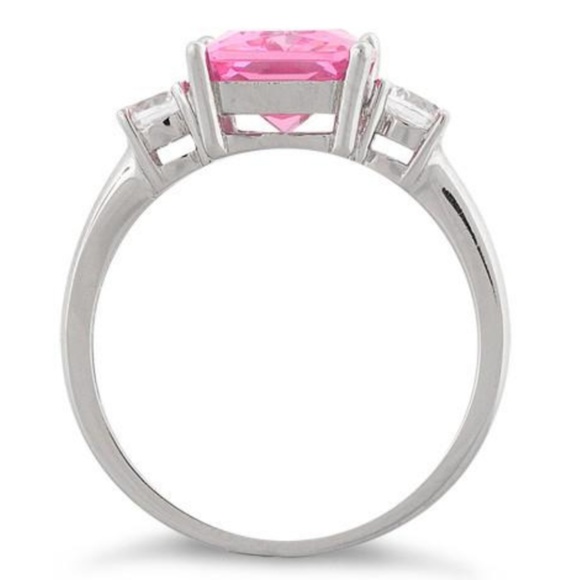 Sterling Silver Triple Rectangular Pink CZ Ring - Picture 4 of 4